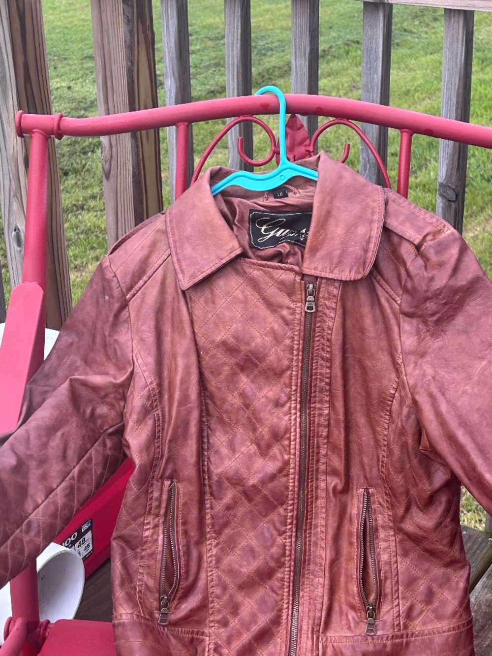 Guess faux leather quilted moto jacket large